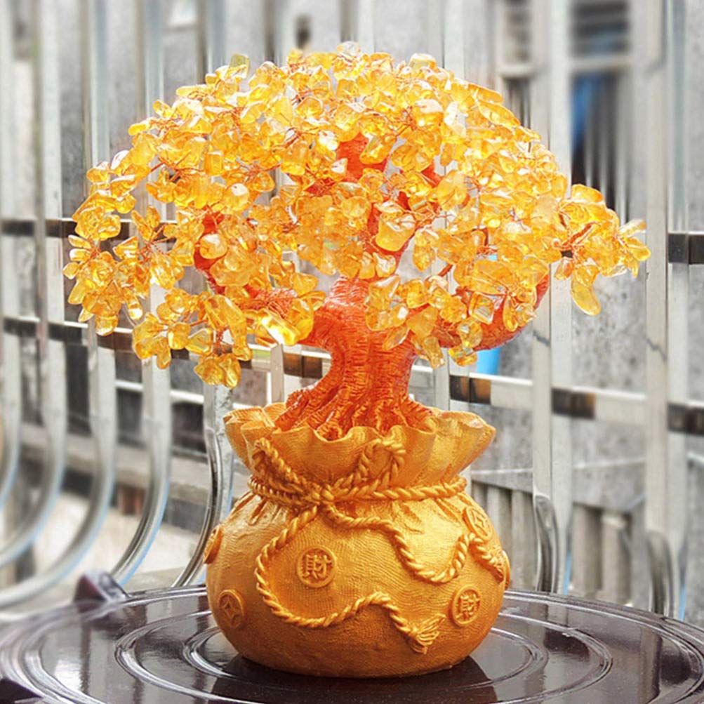 Garneck Feng Shui Citrine Money Tree Natural Crystal Bonsai Style
